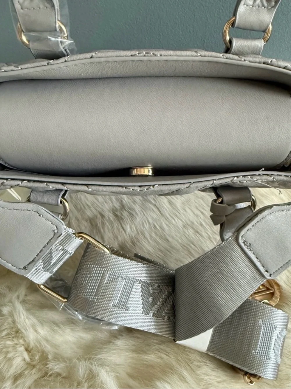 Valentino Orlandi Medium Quilted Light Grey Convertible Crossbody Tote Bag